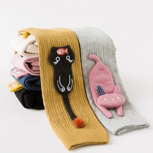 Autumn Winter Cotton Baby Girl Leggings Cute Animals Knitting Warm Thick Non-slip Leggings Girls Leggings