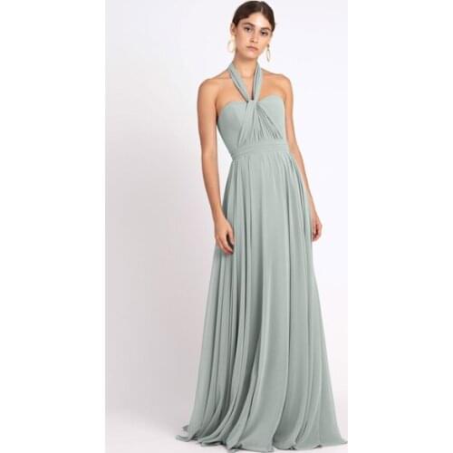 Bridesmaid Dresses Gray Green Chiffon Sleeveless Asymmetrically A-Line Floor-Length Wedding Party Dress