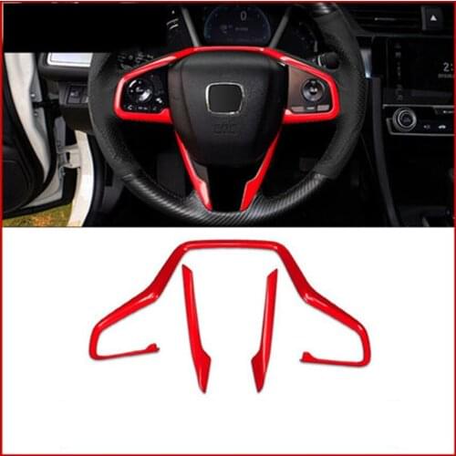 Fit For Honda Civic 10th 2016 2017 2018 2019 2020 ABS Red Steering Wheel Decor Cover Trim