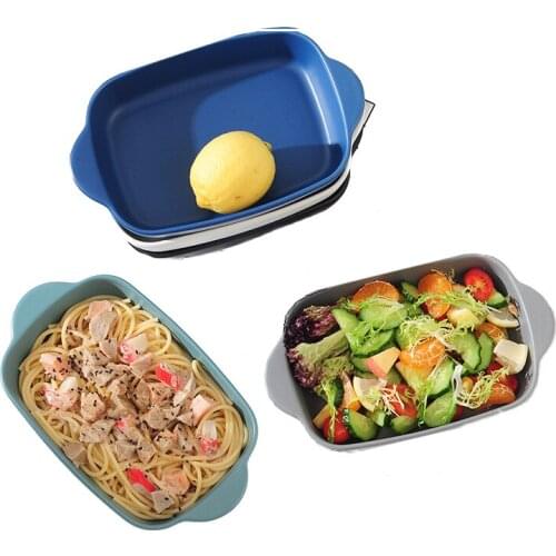 Rectangle Plate Ceramic Dish Food Tray European Baking Cheese Baked Rice Salad Pasta Tray Big Capacity Christmas Feast Dish 1pcs