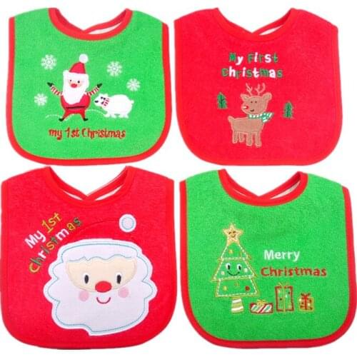 Christmas Style Baby Bibs Round Neck Waterproof Burp Cloths Santa Elk Christmas Tree Pattern Infant Saliva Towel Xmas Kids Gift