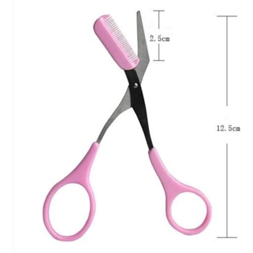 Pink Eyebrow Trimmer Scissors With Comb Hair Removal Shears Comb Grooming Cosmetic Tool Eyelash Combing