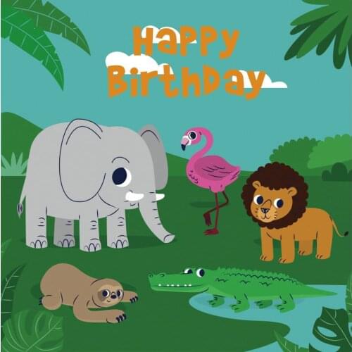 Happy Birthday Lion Elephant Crocodile Forest Background Banner Birthday Party Landscape Poster Photography Decoration Backgroun