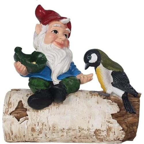 Garden Dwarf Figurine Yard Ornament Gnome and Birds Ornaments Garden Yard Outdoor Indoor Decor Decoration 24X24X13.5 cm LBS