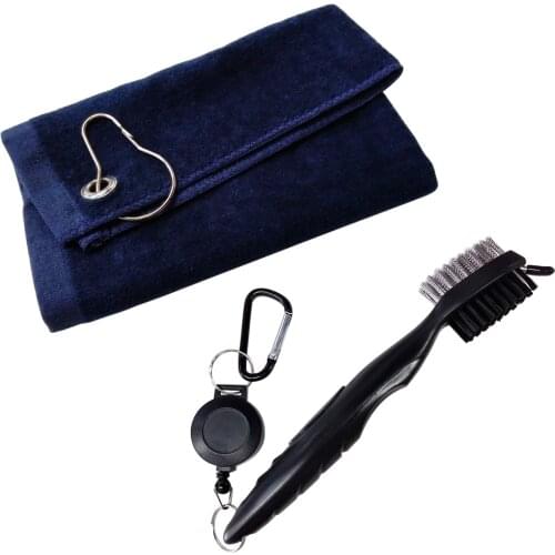 Golf Club Brush and 40*32cm Cotton Towel Club Putter Groove Cleaner Set Double Sided Golf Cleaning Tools Accessories Drop Ship