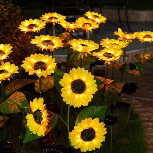 Solar Sunflower Light Outdoor Garden Decoration Waterproof Artificial Flowers LED Solar Christmas Light Yard Lawn Landscape Lamp