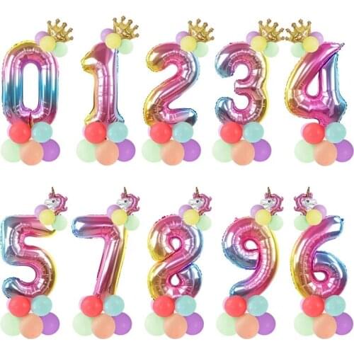 15Pcs/set Birthday Balloons Rainbow Number Foil Balloons Kids 1st Birthday Party Decorations Balloons Baby Shower Air Balloon