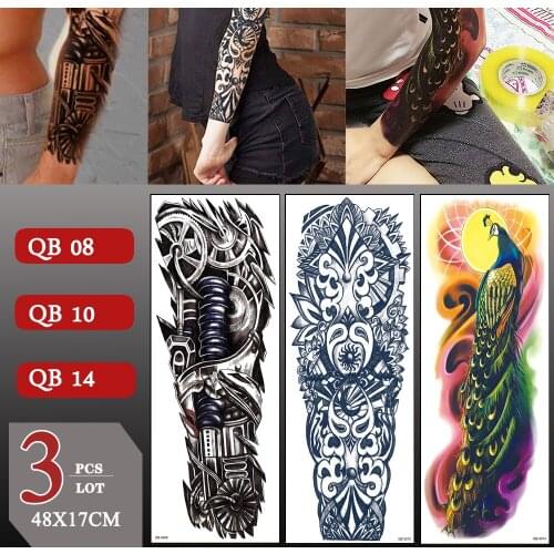 3 pcs/lot Full Arm Temporary Tattoo Sticker Waterproof Large Arm Sleeve Fake Tattoos For Men Women Animal Flower Arm Sticker