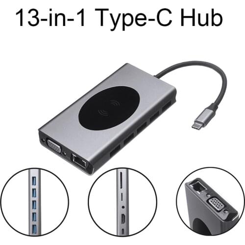 High Speed Type-C to PD VGA Hub Expansion Dock Durable USB 3.0 Laptop Docking Station Wireless Charger For PC Laptops