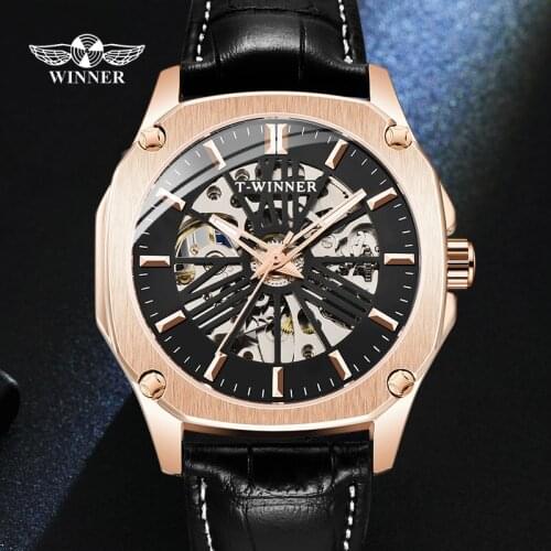 WINNER Mens Charm Style Luxury Hand Wind Waterproof Mechanical Automatic Watch Leather Strap Mens Watch Relogio Masculino