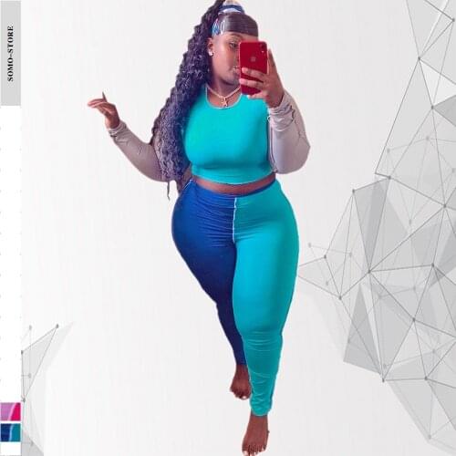 Plus Size Women Tracksuit 2 Piece Set Long Sleeve Crop Tops and Leggings Stretch Matching Sets Loungewear Wholesale Dropshipping