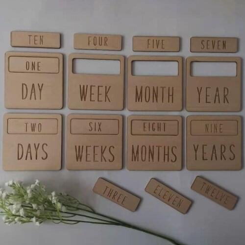 1 Set Newborn Milestone Blocks Wooden Commemorative Baby Birth Monthly Recording Cards Infant Photography Props