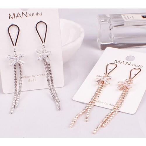 2019 New fashion Silver Plated Dangle Hanging Gem Stone Rhinestone Long Drop Earrings For Women Tassel Jewelry brincos bijoux