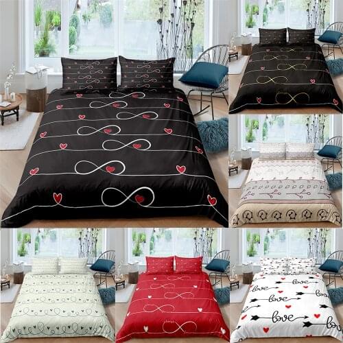 3D Love Heart Cartoon Cute Comforter Bedding Set Bohemian Full Single Queen Single Double Size Duvet Cover Pillowcase 2/3Pcs
