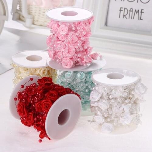 5M Fishing Line Artificial Pearls Beads Chain Garland Rose Flowers For Wedding Paty Bridal Bouquet Flower Decoration Supplies
