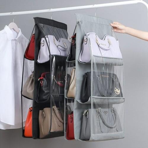 6 Pocket Foldable Hanging Bag 3 Layers Folding Shelf Bag Purse Handbag Organizer Door Sundry Pocket Hanger Storage Closet Hanger