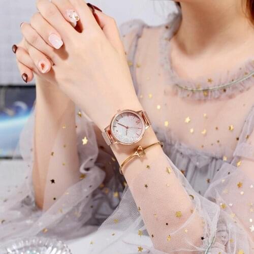 60% Dropshipping!!Women Simple Watch Round Dial Quicksand Ball Bearing Quartz Wristwatch Gift