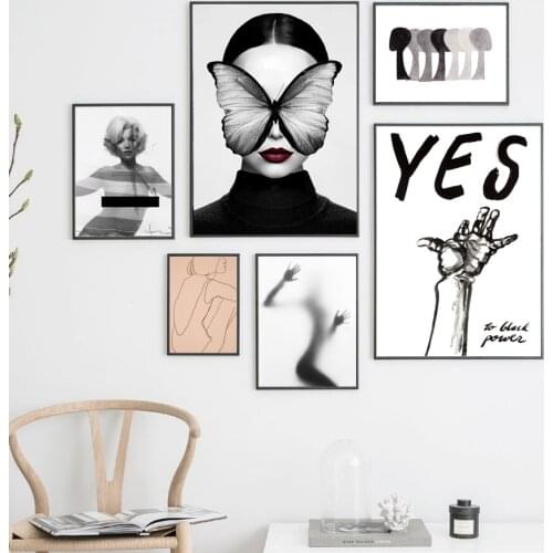 Abstract Sexy Woman Line Butterfly Hand Wall Art Decor Canvas Painting Nordic Posters And Prints Wall Pictures For Living Room