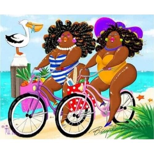 Fat ladies riding bike Diamond Painting square round full diamond embroidery sale mosaic paintings by number cross stitch YG795