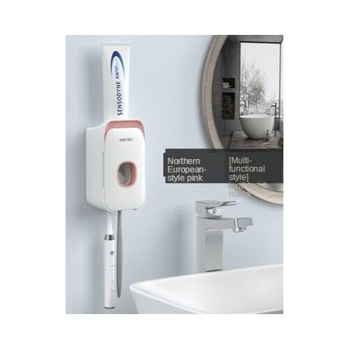 Automatic Toothpaste Dispenser Dust-Proof Toothbrush Holder With Cups No Nail Wall Mount Stand Shelf Bathroom Organizer Set