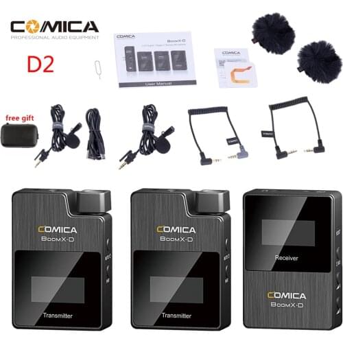Instock COMICA BoomX-D D2 2.4G Digital 1-Trigger-2 Wireless Microphone with Transmitter & Receiver Clip-on Microphone for dslr