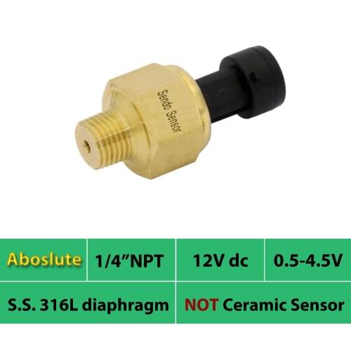 Pression sensor, 0.5 4.5V signal, 5Vdc power, selected pressure 15, 30, 50, 75 psi, 4, 6,10 bar, 1.6mpa, industrial application