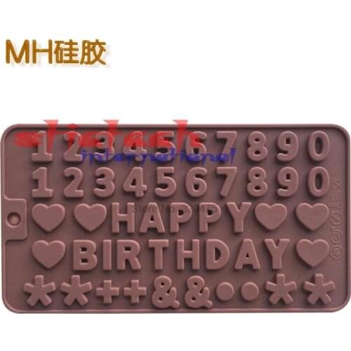 By dhl 500pcs 3D Double 26 Letters Shape Or 0-9 Numers Chocolate Molds Happy Birthday Words Cake Mold Pudding Useful Decoration