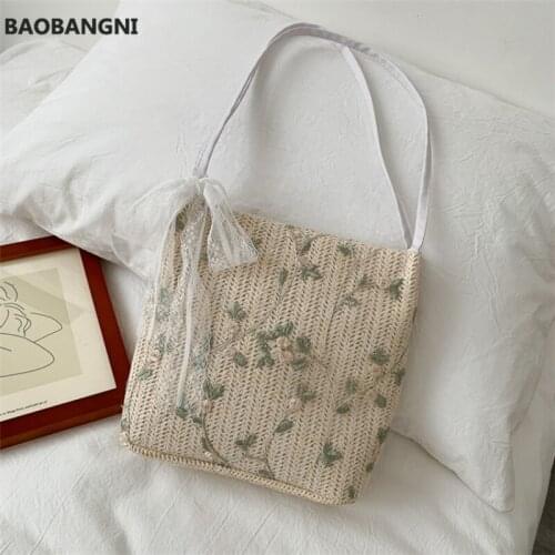 Elegent Summer -Fashion Women Straw Shoulder Bags Handmade Handbags Popular Knitted Straw Bag New Ladies Solid Color Beach Bag