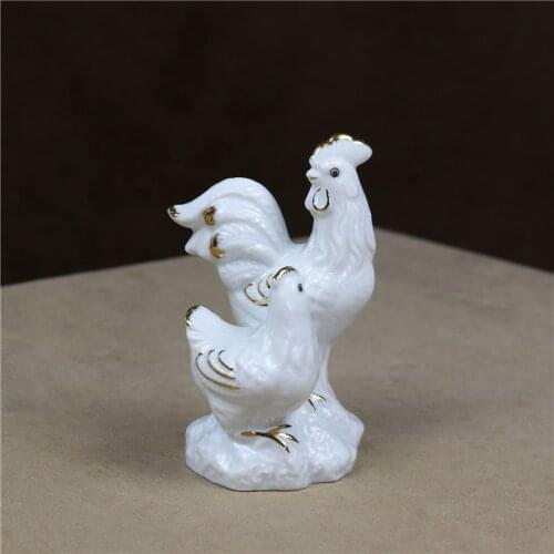 Porcelain Fowl Lovers Figurine Ceramic Chicken Miniature Home Decor Wedding Gift and Craft Valentines Day Ornament Accessories