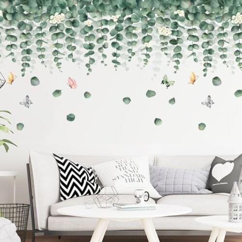 107*74CM Geep Green Leaves Watercolor Plants Wall Stickers Baseboard Wall Decals for Living Room Bedroom Wall Corner Home Decor