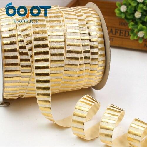 5/8'' 16MM hot gold print stripe Elasticity ribbon ,10 yards DIY handmade hair accessories Material , 1760840