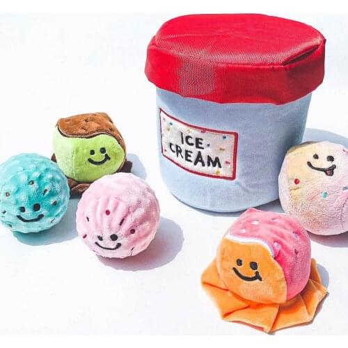 Ins new Korean ice cream bucket luminous ball BB called plush toy sound toy dog toy pet sound