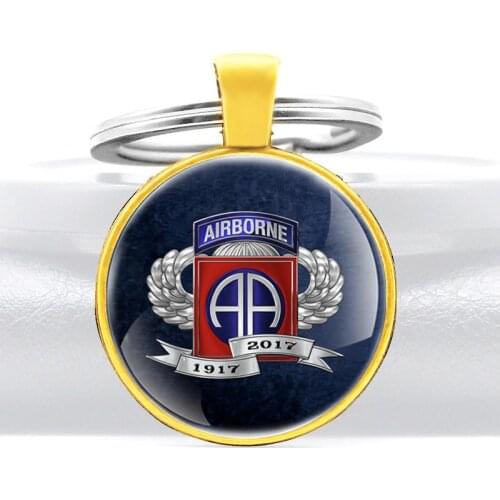 Classic United States Airborne Force Design Glass Cabochon Metal Key Chain Charm Men Women Key Ring Jewelry Gifts Keychains