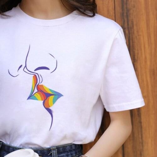 Summer Harajuku Rainbow T Shirt Women 90s Graphic Casual Tshirt Fashion Cotton Tops Ladies Casual Clothes Graphic Ttees