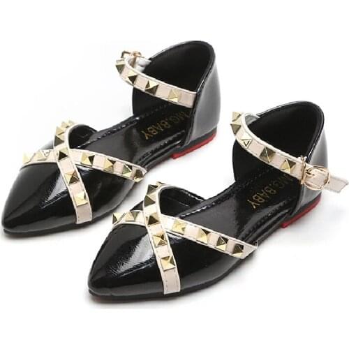 Patent Leather Rivet Flats Girls Loafers Mary Jane Shoes Kids Red Black Children Wedding Kid Girl Party Shoe For Princess