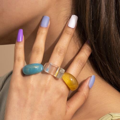 Best Lady New Colorful Transparent Acrylic Irregular Marble Pattern Ring Resin Tortoise Rings for Women Girls Jewelry Party Hot