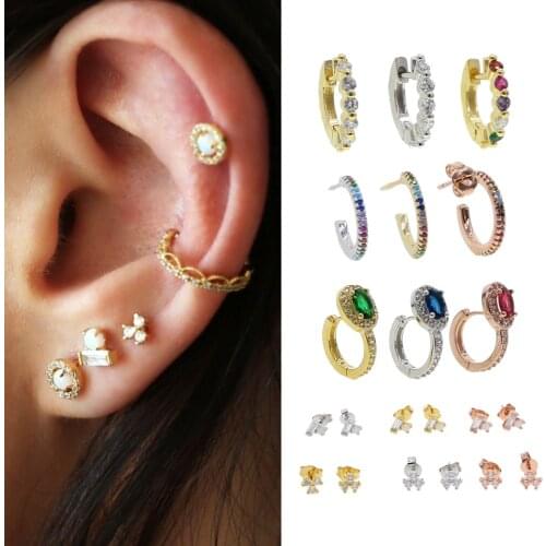 Minimalist Small Cute Luxury rainbow CZ Earrings for Women female delicate stacking stack mini zircon Fashion Jewelry earrings