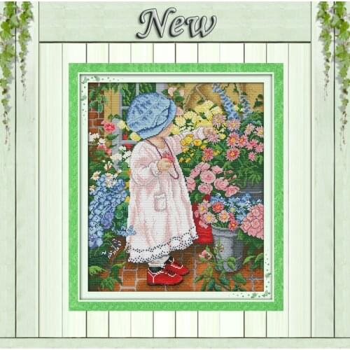 Flower girl garden home wall Decor painting counted printed on canvas DMC 11CT 14CT kits Cross Stitch embroidery needlework Sets