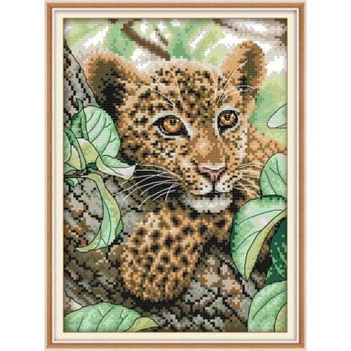 Leopard cross stitch kit aida 14ct 11ct count printed canvas stitches embroidery DIY handmade needlework