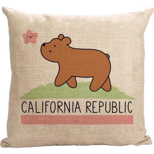 California pillow cover, flag pillow case, cute creative cartoon California flag bear throw pillow cover pillowcase wholesale