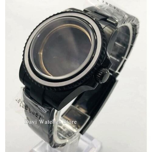 New Watch Case 40mm Black PVD Stainless Steel Crown Watch Case Fit ETA 2836 Miyota 8205/8215/821A,mingzhu DG2813 Movement