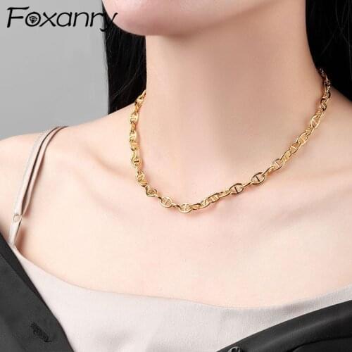 Foxanry 925 Sterling Silver Thick Chain Necklace for Women New Fashion Hip Hop Couples Hollow Geometric Rock Party Jewelry Gifts