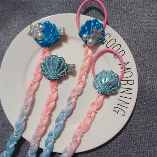 Disney Cartoon Doll Wig Braid Symphony Mermaid Gradient Color Shell Pearl Wig Fashion Hair Ring Hair Clip