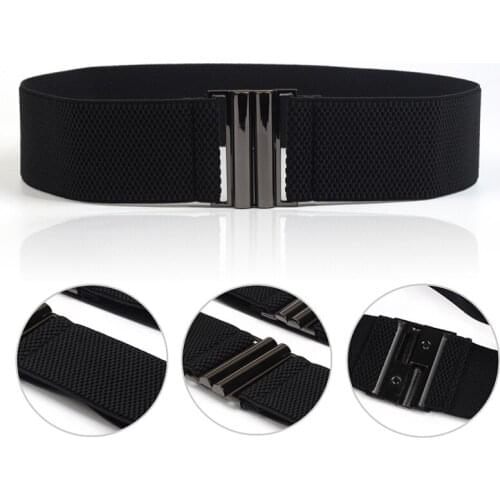 Black Wide Belts Women Simple Versatile Elastic Female Waist Belts Fashion Metal Buckle Ladies Waistband