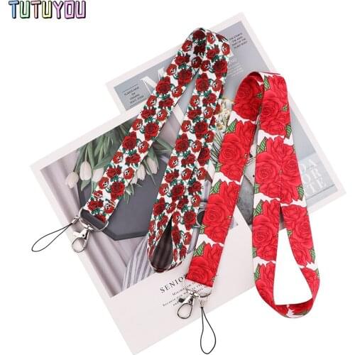 PC3022 Red Rose Painting Art Key Chain Lanyard Neck Strap For Phone Keys ID Card Creative DIY Hang Rope Lariat Lanyard