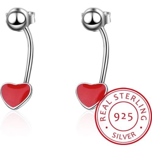 Simple 925 Sterling Silver Small Red Peach Heart Screw Stud Earrings Wedding Party Gift For Women Girls Children Kids Jewelry