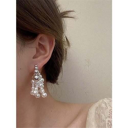 YANGLIUJIA Baroque Pearl Tassel Earrings South Korean Style Fashionable Sweet Elegant Long Earrings Women Wedding Accessories
