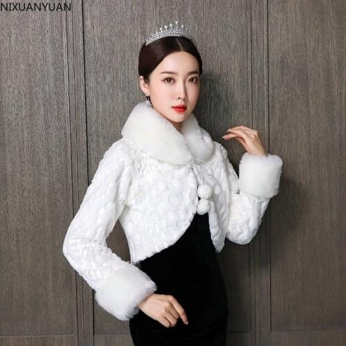 Free Size Ivory Wedding Accessories Faux Fur Winter Wedding Coat Wrap Shrug Bolero Bridal Shawl
