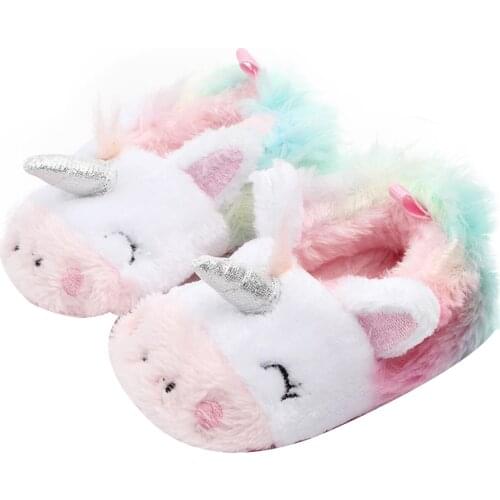 Winter Warm Infant Baby Girls Boys Plush Slippers Soft Anti-Slip Cartoon Unicorn First Walkers Bedroom Indoor Shoes For Kids