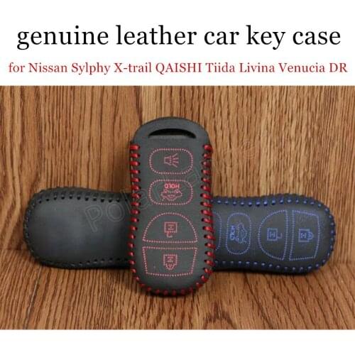 Only Red new cover case car key Hand sewing genuine quality leather fit for Nissan Sylphy Xtrail QAISHI Tiida Livina Venucia DR